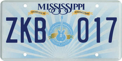 MS license plate ZKB017