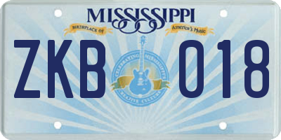 MS license plate ZKB018