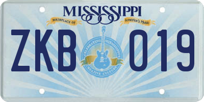 MS license plate ZKB019