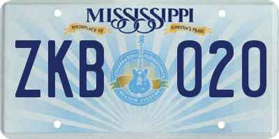 MS license plate ZKB020