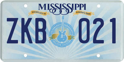 MS license plate ZKB021