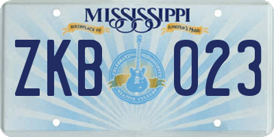 MS license plate ZKB023