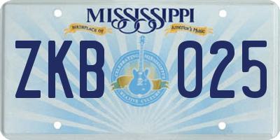 MS license plate ZKB025