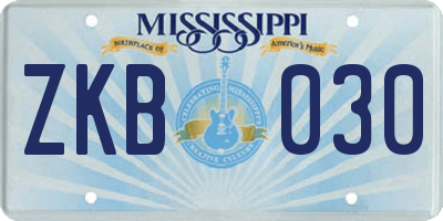 MS license plate ZKB030