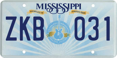 MS license plate ZKB031
