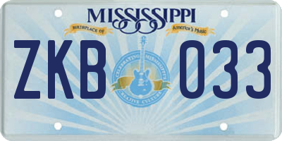 MS license plate ZKB033