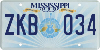 MS license plate ZKB034
