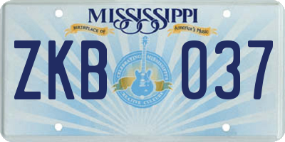 MS license plate ZKB037