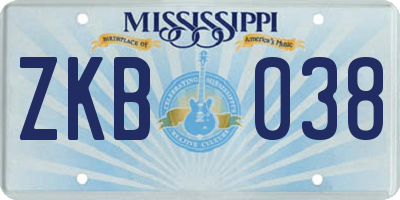 MS license plate ZKB038