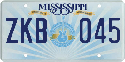 MS license plate ZKB045