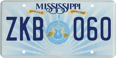 MS license plate ZKB060