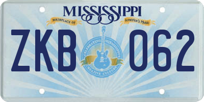 MS license plate ZKB062