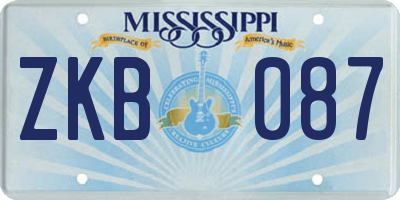 MS license plate ZKB087