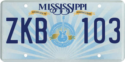 MS license plate ZKB103