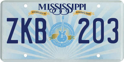 MS license plate ZKB203