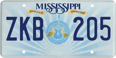 MS license plate ZKB205