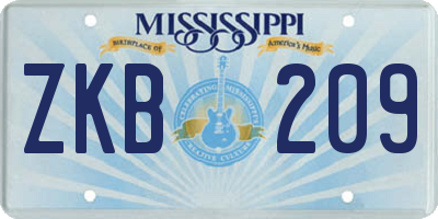 MS license plate ZKB209