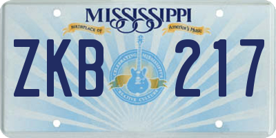 MS license plate ZKB217