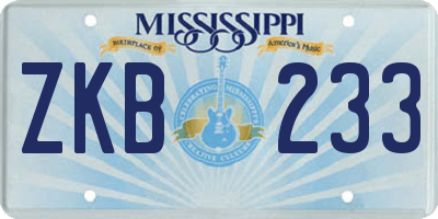 MS license plate ZKB233