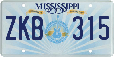 MS license plate ZKB315