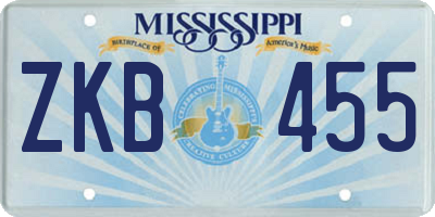 MS license plate ZKB455