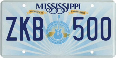 MS license plate ZKB500