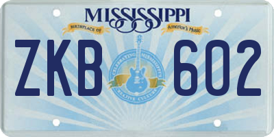 MS license plate ZKB602