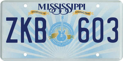 MS license plate ZKB603