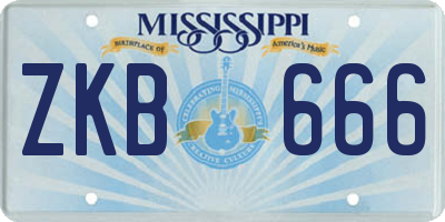 MS license plate ZKB666