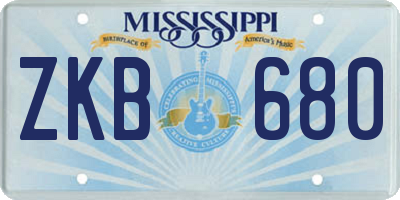 MS license plate ZKB680