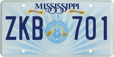 MS license plate ZKB701