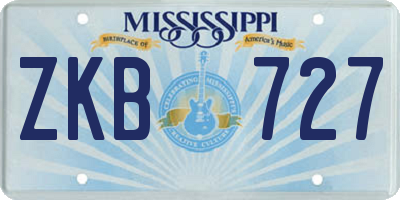 MS license plate ZKB727