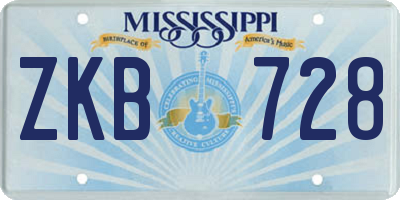 MS license plate ZKB728