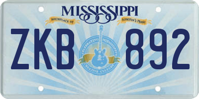 MS license plate ZKB892