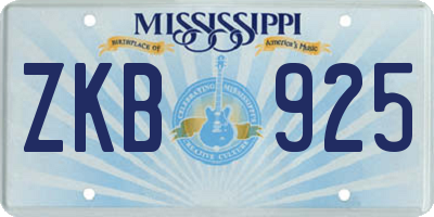 MS license plate ZKB925