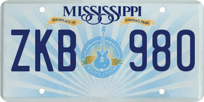 MS license plate ZKB980