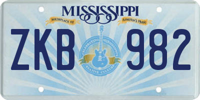 MS license plate ZKB982