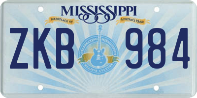 MS license plate ZKB984