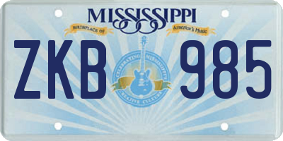 MS license plate ZKB985
