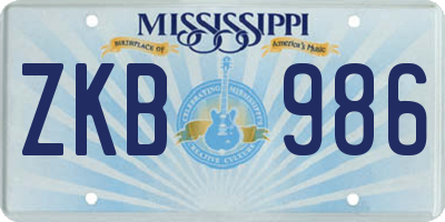 MS license plate ZKB986