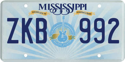 MS license plate ZKB992