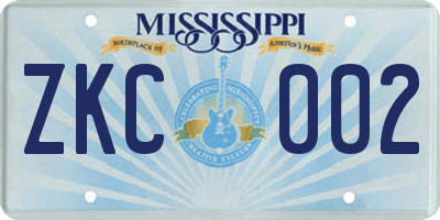 MS license plate ZKC002