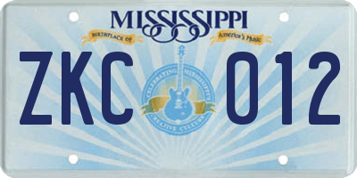 MS license plate ZKC012