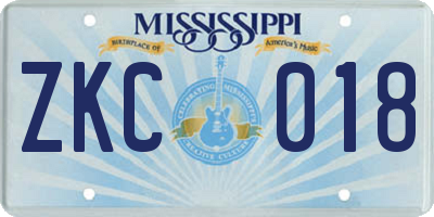 MS license plate ZKC018