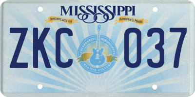 MS license plate ZKC037
