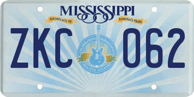 MS license plate ZKC062