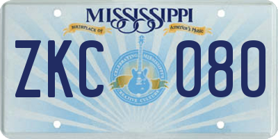 MS license plate ZKC080