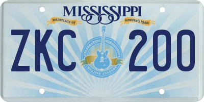 MS license plate ZKC200
