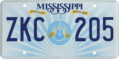 MS license plate ZKC205