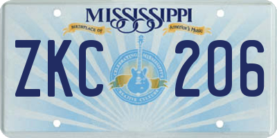 MS license plate ZKC206